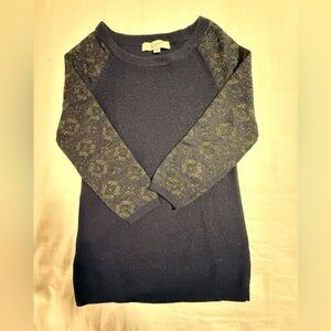 LOFT Dark Blue Knit Sweater with sparkly 3/4 sleeves